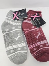 CUDDL DUDS 2 Pr Women's Terry Lounge Grip Non Slip Slipper Socks Plush XMAS