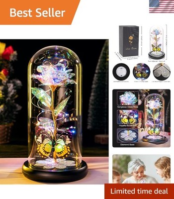 Mothers Day Rose Gifts for Mom Birthday Gift for Women Galaxy Glass Rose in G...