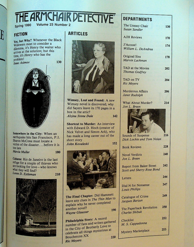 Armchair Detective Spring 1990 Isaac Asimov Edward D Hoch Dashiell Hammett - Imagen 2 de 2
