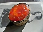 vtg Victorian Chinese compact jewelry Box repousse etched display stone shou — photo 2