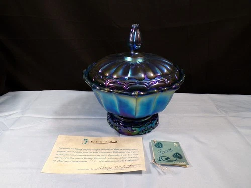 3 Piece Fenton Favrene Glass Covered Ogee Candy Box Dish w/ Base