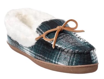 NWT Sonoma Goods For Life Plaid Felt Green & Ivory Moccasins Womens Size S (6-7)