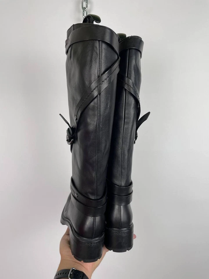 Hogan Mujer Botas Altas Zapatos Cuero Negro Hecho en Italia Talla 38.5 Foto 4 de 4