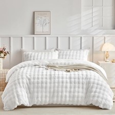 Faux Fur Comforter Set King Size, Ultra Soft King 104" x 90" 01-white