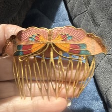 Vintage cloisonne butterfly hair comb