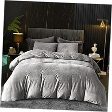 Velvet Duvet Cover Set - Velvet Comforter Cover 3Pcs Ultra Queen Smoky Gray