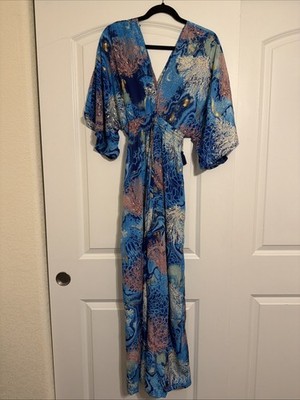 White Waves Silk Blend Wide Leg Jumpsuit Size Small/Med Women s NWT