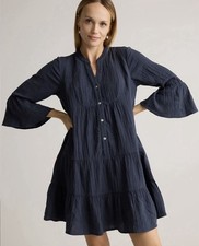 Quince Women’s Organic Cotton Gauze Tiered Bell Sleeve Mini Dress size S