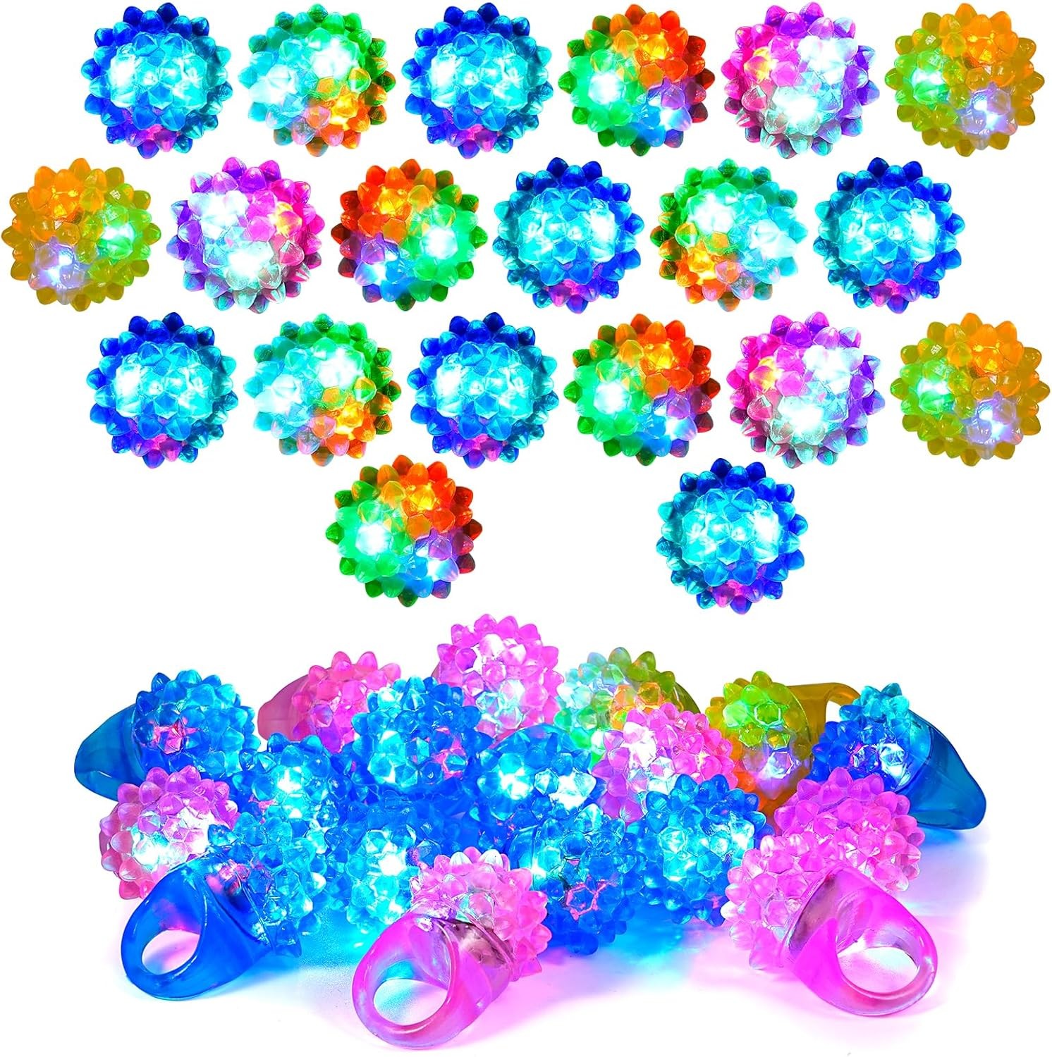 20Pcs Light Up LED Bumpy Jelly Rings - Flashing Finger Lights, Glow in the Dark