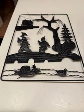 Antique Chinese Anhui Wuhu Iron Metal Folk Art Scene Wall Hanging 12" X 8.5"