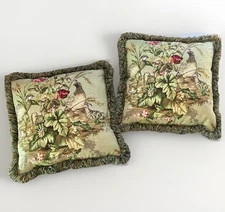 2 Scalamandre Down Filled Pillows Edwin’s Covey Quail Pattern 22” Designer Pair