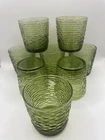 Eight Vintage Anchor Hocking Soreno Avocado Green Textured Juice Glasses