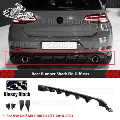 For VW Golf MK7.5 GTI 2018-2021 TCR Glossy Black Rear Bumper Shark Fins Diffuser