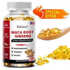 Maca Ginseng Extra Strength Capsules Boost Energy Immune for Men Women 120 Caps