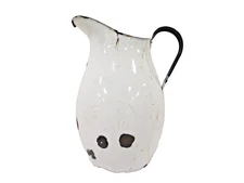 Vintage Ker Sweden White Enamelware Water Pitcher Jug Rustic Farmhouse Primitive