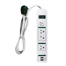 GoGreen Power 3 Outlet Surge Protector 2 USB Port, 3-ft Cord, White - GG-1310...