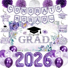 2026 Graduation Decorations, Purple Class of 2026 Congrats Graduation Floral ...
