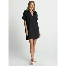 NWOT Sundays Spence Black Cotton Mini Dress Puff Sleeve V-Neck Shift Style Small