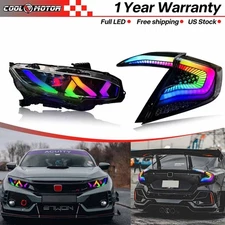 Set LED Headlights+Tail Lights For Honda Civic Sedan 2016-2021 Front Rear Lamps