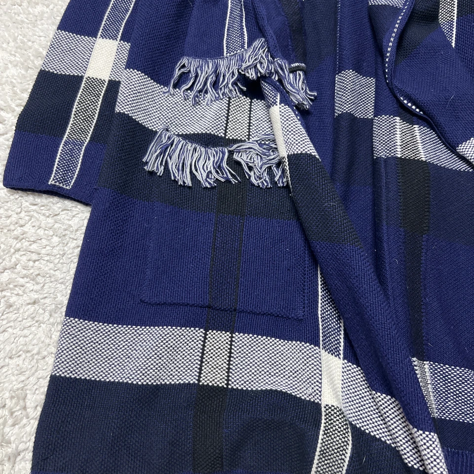 Jaqueta Cardigã Tory Burch Feminina Grande Azul Marinho Xadrez Gwen Lã Aberta Sobretudo - Imagem 3 de 4