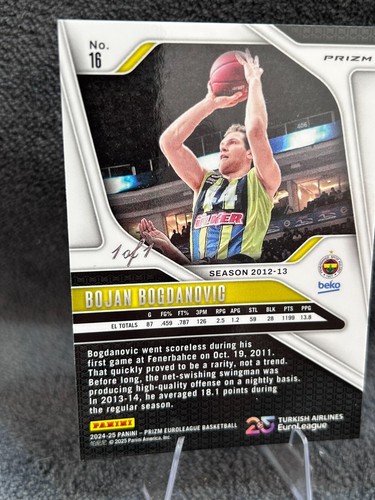 2024-25 Panini Prizm EuroLeague #16 Bojan Bogdanovic BLACK PRIZM 1/1 - Picture 4 of 4