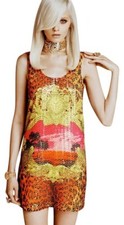 VERSACE H&M ORANGE SUNSET ANIMAL STAMPA DESIGNER SEQUIN MINI DRESS SIZE 6UK?