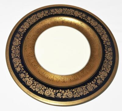 T & V Limoges Raynaud Conde Charger Platter Cobalt Blue, Gold Encrusted 11 1/8''
