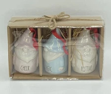 Rae Dunn Pastel Gnome Ornaments -Set of 3 - Cheer- Magic - Festive - In Box