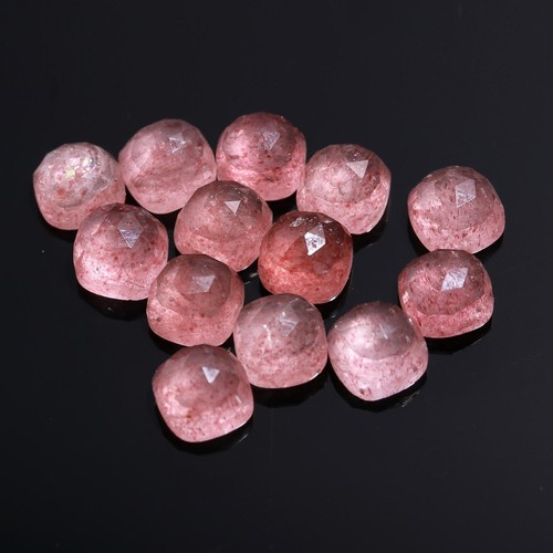 Pink Strawberry Quartz 50 Pcs Cushion Rose Cut Natural 13mm Loose Gemstone - Picture 3 of 4