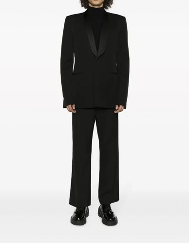 Givenchy NWT Men's Black Wool Satin Trim 2 Piece Tuxedo Suit Jacket Pants 56 NEW