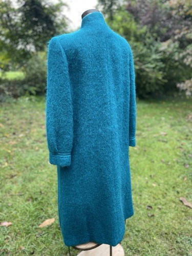 Dale Dressin for Paul Levy Designs Womens Teal Mohair Long Coat w/ Scarf Sz L/XL - Picture 2 of 9