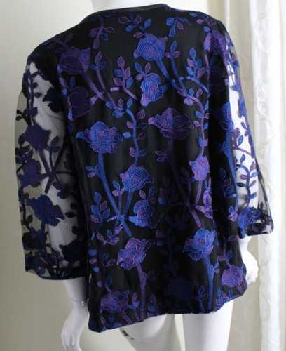 Drapers & Damons Sz XL Purple BLue Lace Burnout 3/4 Sleeve Zip Jacket Blazer - Picture 6 of 8