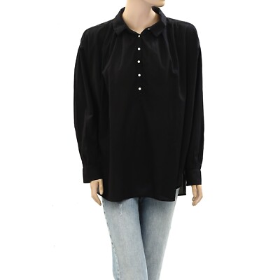 Nili Lotan Miles Tunic Shirt Top Cotton Black Oversized Long Sleeve M 273476