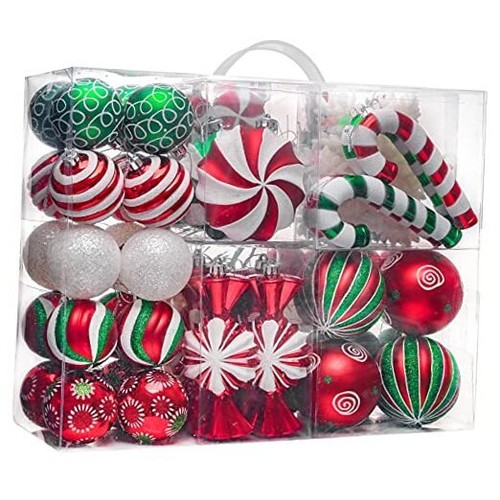 Christmas Ornaments Set, 108ct Candy Cane Red Green White Shatterproof