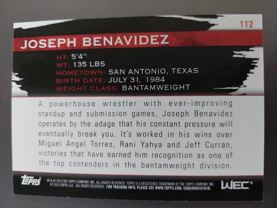 Joseph Benavidez #112 WEC 2010 Topps UFC Knockout Gold #270/288 - Image 2 of 2
