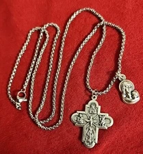 Stainless Steel Catholic Crucifix Cross Pendant Necklace New And Medal ITALY 