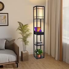 Wooden Floor Lamp Freestanding Storage Shelf Reading Light with USB&Type C Port
