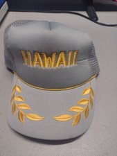 Vintage Hawaii Hat Snapback Trucker Mesh Embroidered Rope Gray Gold