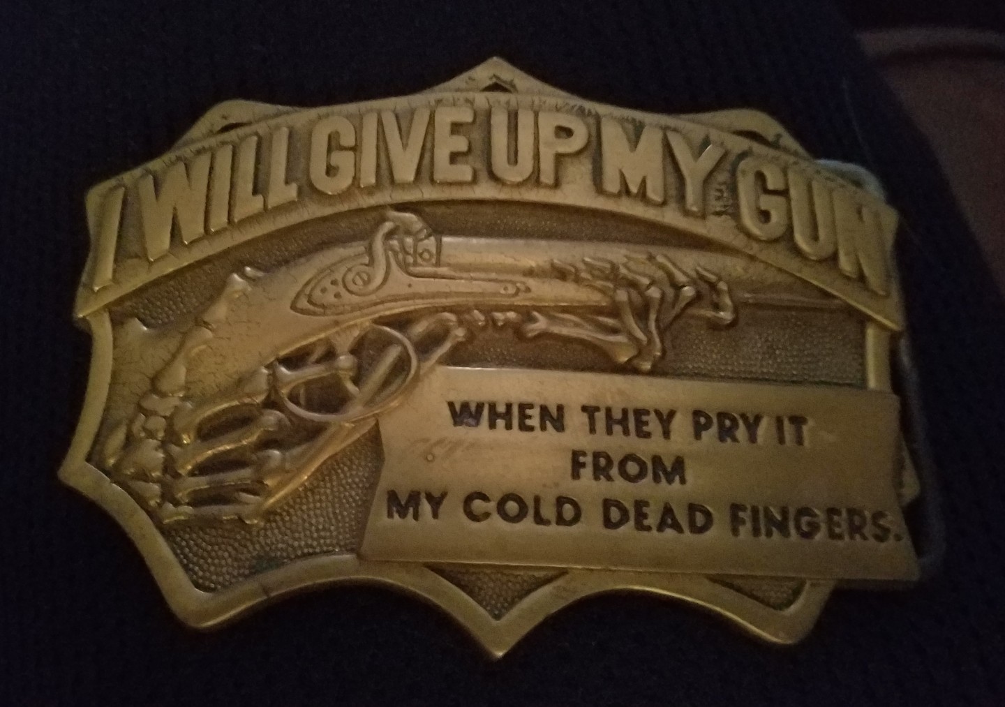 I WILL GIVE UP MY GUN COLD DEAD FINGERS BELT BUCKLE! VINTAGE! RARE