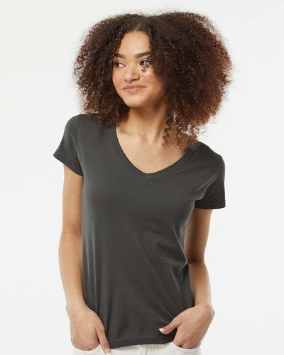 Tultex Women Short Sleeve Slim Fit Fine Jersey V-Neck T-Shirt 214 Charcoal M