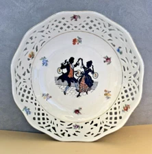 Bavaria Germany Lattice Porcelain Bowl Dancing Couple 9 inch diameter Excellent