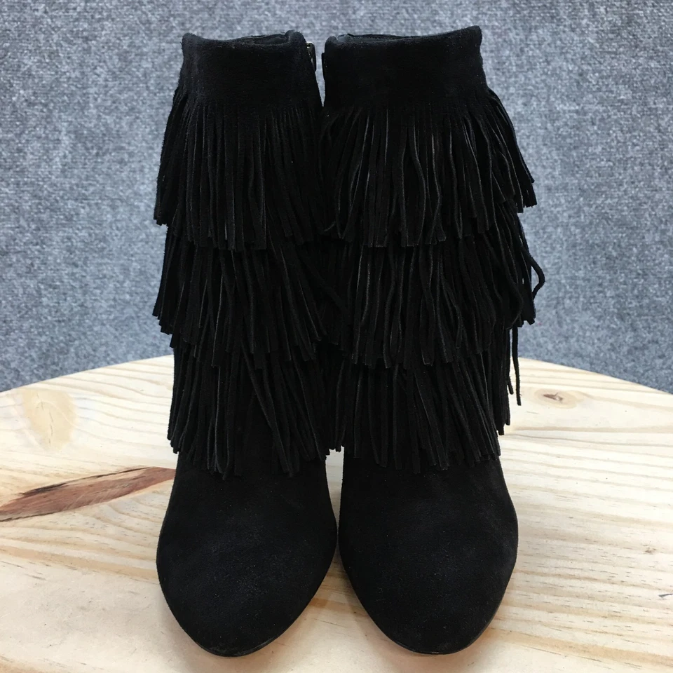 Botas femininas Via Spiga 5 M tornozelo couro cinza franja biqueira pontiaguda stiletto - Imagem 4 de 4