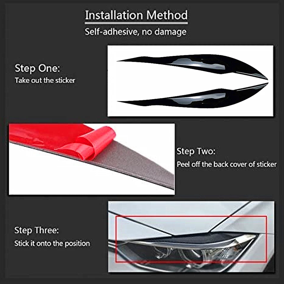 Para BMW 318i 320i 2012-2018 Negro Brillante Faro Coche Cejas Párpados Cubierta Borde Foto 4 de 4