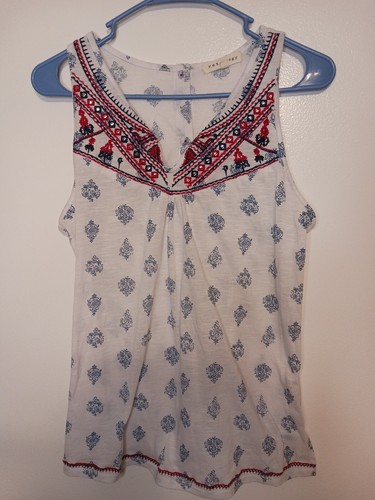 Retrology Women's Casual white/red/blue Blouse V-Neck Pull Over SIZE ...