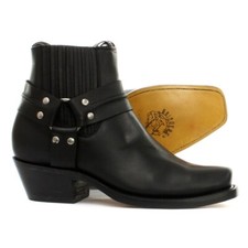 Grinders Harness Lo Black Unisex Cowboy Western Ankle Biker Leather Boots 