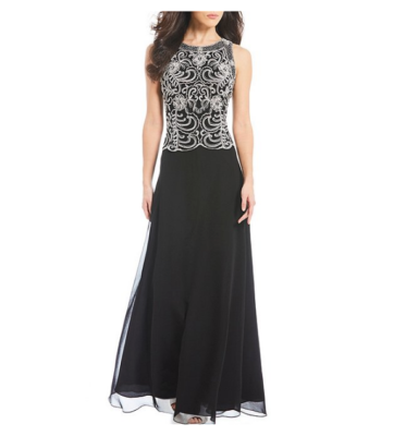 j kara embellished chiffon dress J Kara Womens Beaded Popover Evening Dress Navy 6