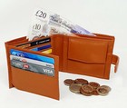 Man RFID Safe Contactless Blocking Real Leather Wallet Coin Pocket ID Window Tan