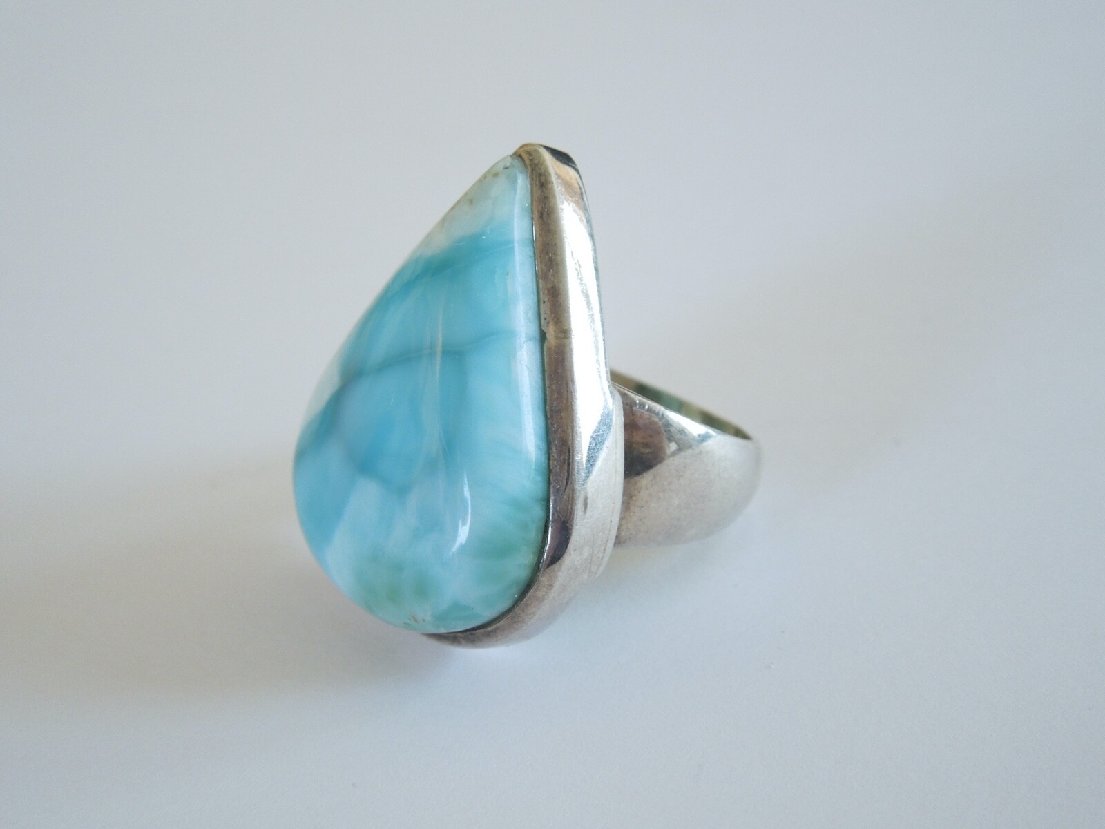 Solid 925 Sterling Silver Ring with Large Larimar… - image 3