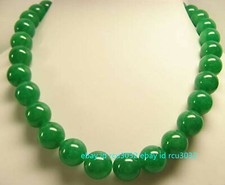 AAA Natural Beautiful Green Jade 12mm Round Beads Necklace 18"