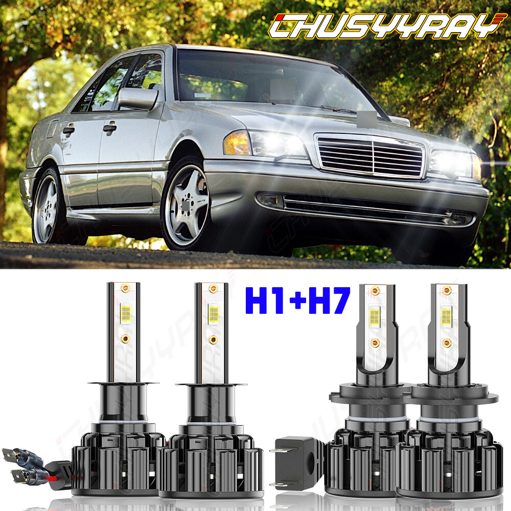For Benz W202 C230 C280 1997-2000 4X H1+H7 6000K LED Headlights Hi